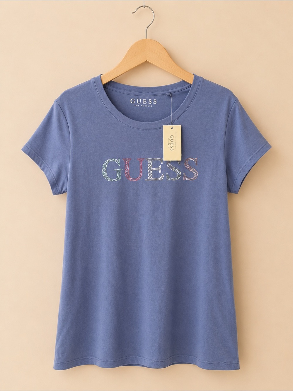 GUESS Blue Short Sleeve Tee with Crystal Logo